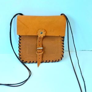 ✌️ Boho Brown Leather Crossbody Bag with Whip Stitch Edging Detail